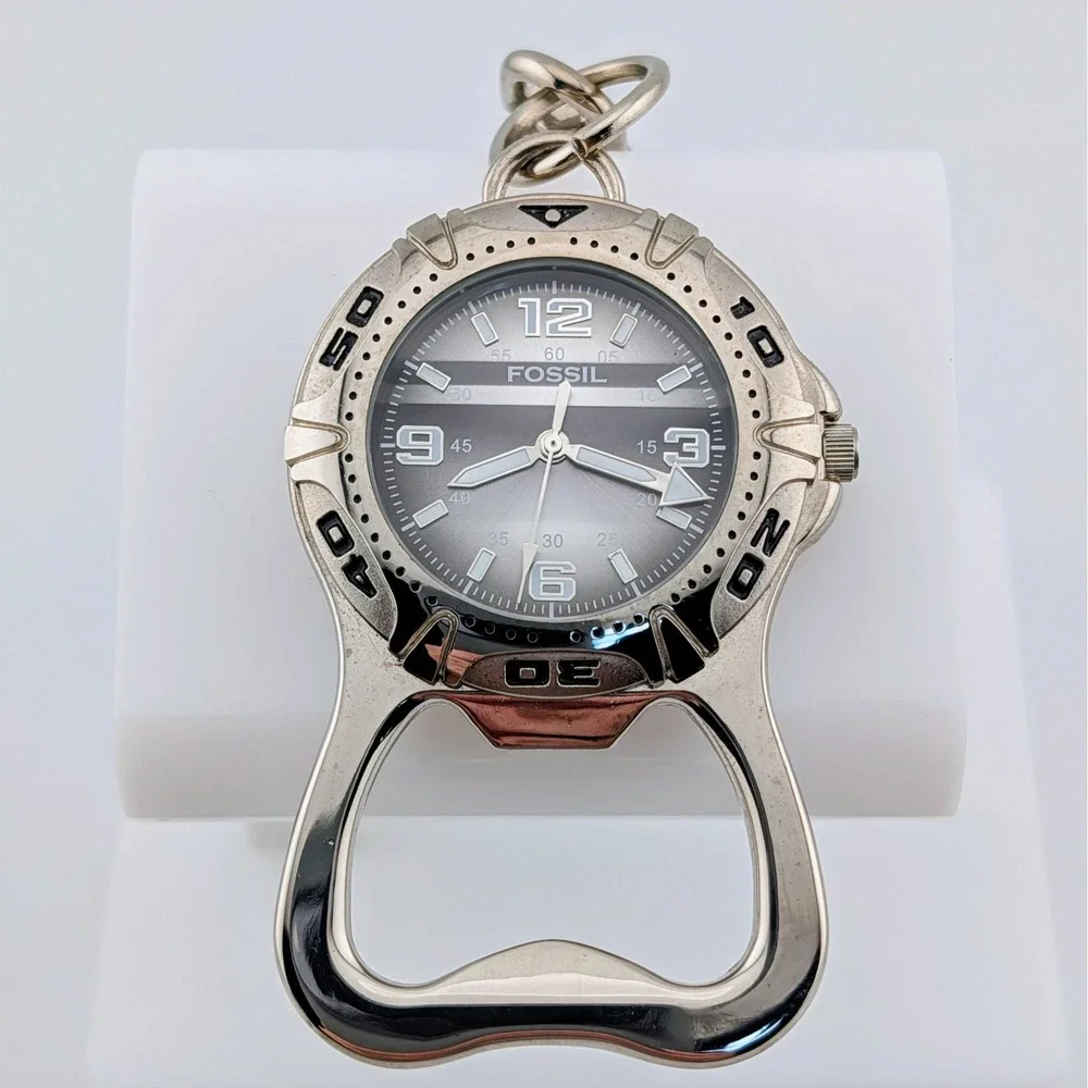 Fossil Bottle Opener Watch Carabiner Keychain Gray Dial Luminous ML-5649020 Runs